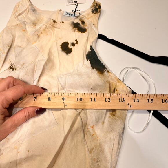 NWT Zara ZW Collection Cream Printer High Neck Gathered Maxi Dress Small - Picture 9 of 12